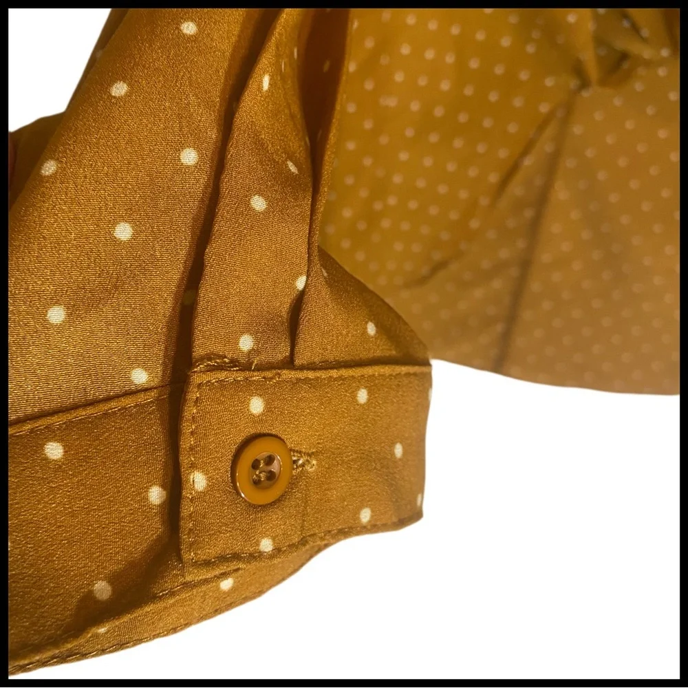 NWT FAVLUX LONG SLEEVE SURPLICE HIGH LOW HEM MUSTARD POLKA DOT BLOUSE - Picture 9 of 9